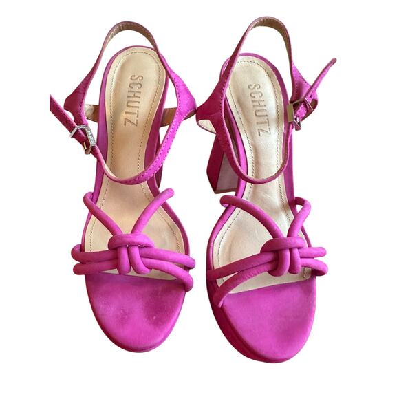 Schutz - Picca Pink Suede Chunky High Heel Platform Sandals - Picture 3 of 11